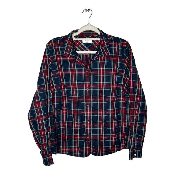 Untuckit For Her Blouse Womens Size 16 Plaid Button Up Blue Red Classic Preppy - Picture 1 of 11
